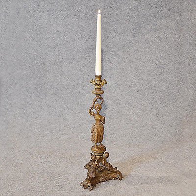 Candle Stick French Antique Candelabra Figurine Statue Gilt Metal c1900