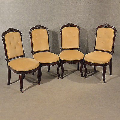 Antique Upholstered Dining Chairs Quality Set 4 English Victorian Mahogany c1890