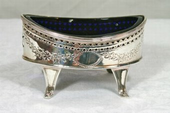 Antique Fine Set 4 George III Pierced Engraved Sterling Silver Navette Salts London 1788