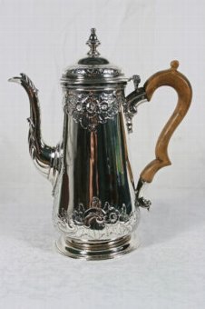 Fine George II Sterling Silver Coffee Pot 1749, Lloyds of London Coffee House