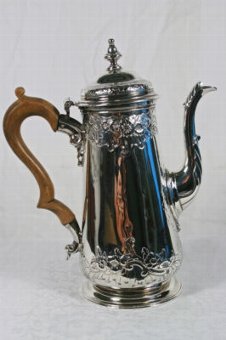Antique Fine George II Sterling Silver Coffee Pot 1749, Lloyds of London Coffee House