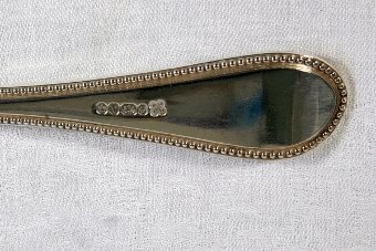 Antique Fine Victorian Sterling Silver Beaded Edge Fish Servers Cased Crested