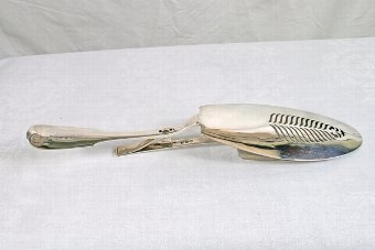 Antique Fine Regency Georgian Sterling Silver Hinged Cover Serving Tongs London 1816 Crested