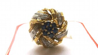Antique VERY FINE HEAVY 18CT GOLD SAPPHIRE AND DIAMOND CLUSTER RING 9G.
