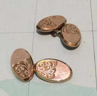 FINE-9CT-ROSE-GOLD-OVAL-CUFF-LINKS-CHAIN-LINKED ANTIQUE FINE 9CT ROSE GOLD OVAL CUFF LINKS-CHAIN ...