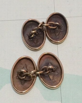 Antique FINE-9CT-ROSE-GOLD-OVAL-CUFF-LINKS-CHAIN-LINKED ANTIQUE FINE 9CT ROSE GOLD OVAL CUFF LINKS-CHAIN LINKED