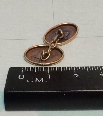 Antique FINE-9CT-ROSE-GOLD-OVAL-CUFF-LINKS-CHAIN-LINKED ANTIQUE FINE 9CT ROSE GOLD OVAL CUFF LINKS-CHAIN LINKED