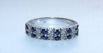 QUALITY ART DECO DESIGN 18CT.WHITE GOLD DOUBLE ROW SAPPHIRE & DIAMOND HALF ETERNITY RING