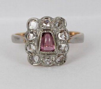 STUNNING VICTORIAN 0.7CT ROSE CUT DIAMONDS & GARNET LADIES 18CT GOLD CLUSTER RING 