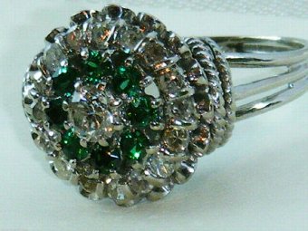 Antique Fine 18ct White gold Art Deco emerald and 1ct diamond ring size O 