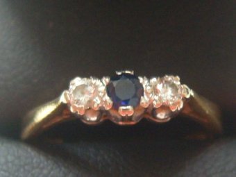 Art Deco 18ct Gold Diamond and Sapphire Trilogy Ring