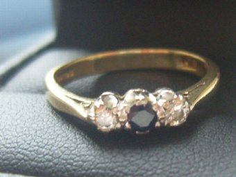 Antique Art Deco 18ct Gold Diamond and Sapphire Trilogy Ring