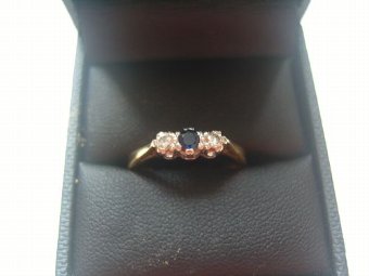 Antique Art Deco 18ct Gold Diamond and Sapphire Trilogy Ring