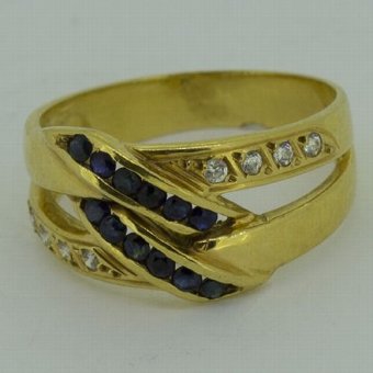 Fine Heavy Weight Art Deco 18ct Yellow Gold Sapphire & White Sapphire Ring  