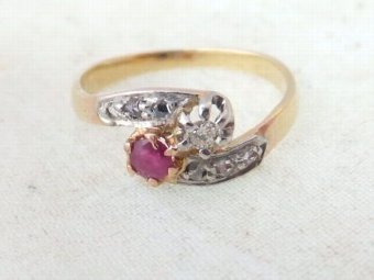 Fine large Art Deco Ruby and Diamond 18ct gold cluster ring  