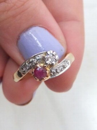 Antique Fine large Art Deco Ruby and Diamond 18ct gold cluster ring  