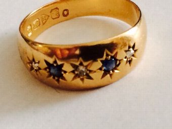 Lovely Antique Chester Hallmarked Diamond and Sapphire Ring