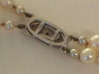Antique STUNNING ART DECO 2 ROW PEARL NECKLACE WITH 9CT WHITE GOLD DIAMOND CLASP