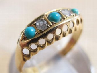 Antique ANTIQUE VICTORIAN DIAMOND & TURQUOISE SET 18CT GOLD RING UK SIZE N CHESTER