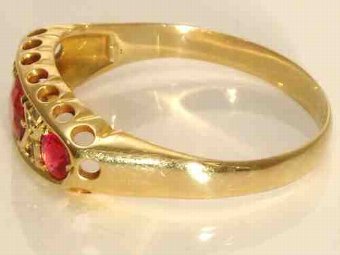 Antique ANTIQUE EARLY 20th CENTURY 18CT YELLOW GOLD RUBY DIAMOND HALF HOOP BOAT RING