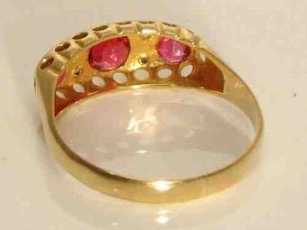 Antique ANTIQUE EARLY 20th CENTURY 18CT YELLOW GOLD RUBY DIAMOND HALF HOOP BOAT RING