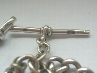 Antique Superb Antique Hallmarked Silver Double Albert Chain With 4 Fobs 82g.