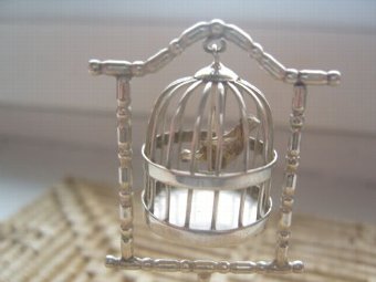 Antique Fine Dutch Silver Miniature Model of a Hanging Bird Cage By Herbert Hooijkaas