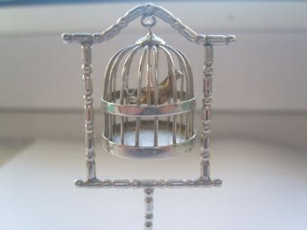 Antique Fine Dutch Silver Miniature Model of a Hanging Bird Cage By Herbert Hooijkaas