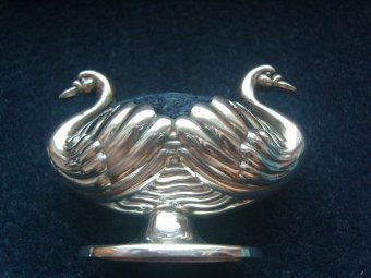 Antique Very Rare Victorian Silver Double Swan Pin Cushion