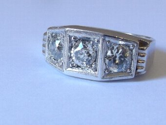 Stunning Heavy Art Deco 18ct White Gold 3 Stone 1.5ct Diamond Ring REDUCED