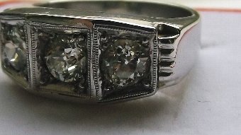 Antique Stunning Heavy Art Deco 18ct White Gold 3 Stone 1.5ct Diamond Ring REDUCED