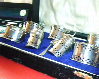 SUPERB ART DECO PERIOD EIGHT PIECE SOLID SILVER CONDIMENT SET CASED