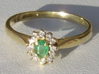 Super Art Deco 18CT Gold Emerald and Diamond Ring.