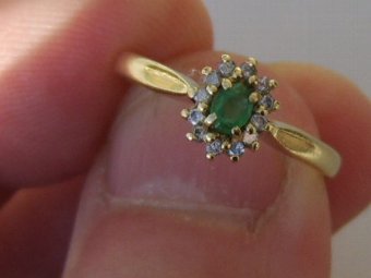 Antique Super Art Deco 18CT Gold Emerald and Diamond Ring.