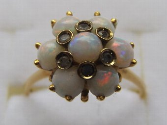 Antique Stunning Art Deco 18ct Gold Opal and Diamond Cluster Ring