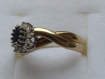 Antique Beautiful Art Deco 9ct Gold Sapphire and Diamond Ring