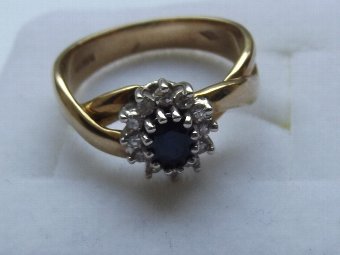 Antique Beautiful Art Deco 9ct Gold Sapphire and Diamond Ring