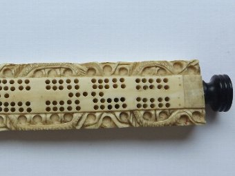 Antique Lovely 19th Century Chinese Ivory Cribbage Board