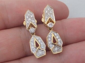 Antique Stunning pair of Art Deco 18ct gold 1/2 carat Diamond drop earrings  