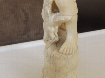 Antique Stunning Chinese Ivory Figure of a Man Holding a Heron C1900
