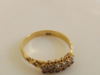 Antique Super Edwardian 18ct Gold Ruby and Seed pearl Ring