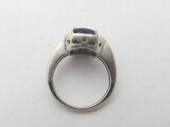 Antique Fine amethyst and diamond art deco 18ct white gold cluster ring