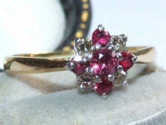 Stunning, Art Deco Solid 18ct Gold & Platinum Natural Diamond & Ruby Ring