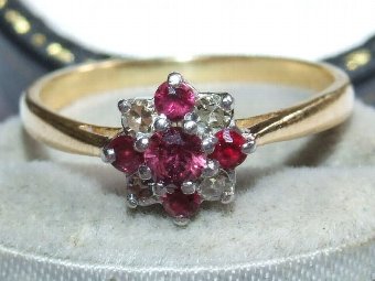 Antique Stunning, Art Deco Solid 18ct Gold & Platinum Natural Diamond & Ruby Ring