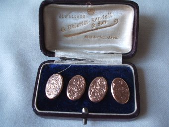 Pair Antique 9ct Gold Ornate Cufflinks in Box- Birm.1903 