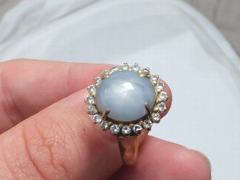 Antique Superb 18ct Gold 4ct Star Sapphire & Diamond Ring