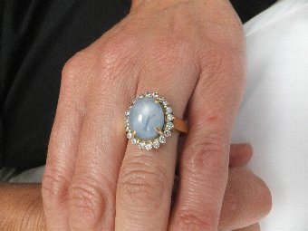 Antique Superb 18ct Gold 4ct Star Sapphire & Diamond Ring