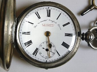 Super Antique Silver Full Hunter Pocket Watch & Albert Chain