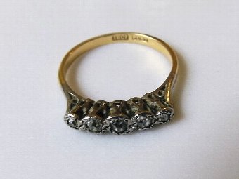 Antique Edwardian 18ct Gold & Platinum 5 Stone Diamond Ring