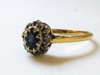 Antique Super Art Deco 18ct Gold Sapphire & Diamond Ring
